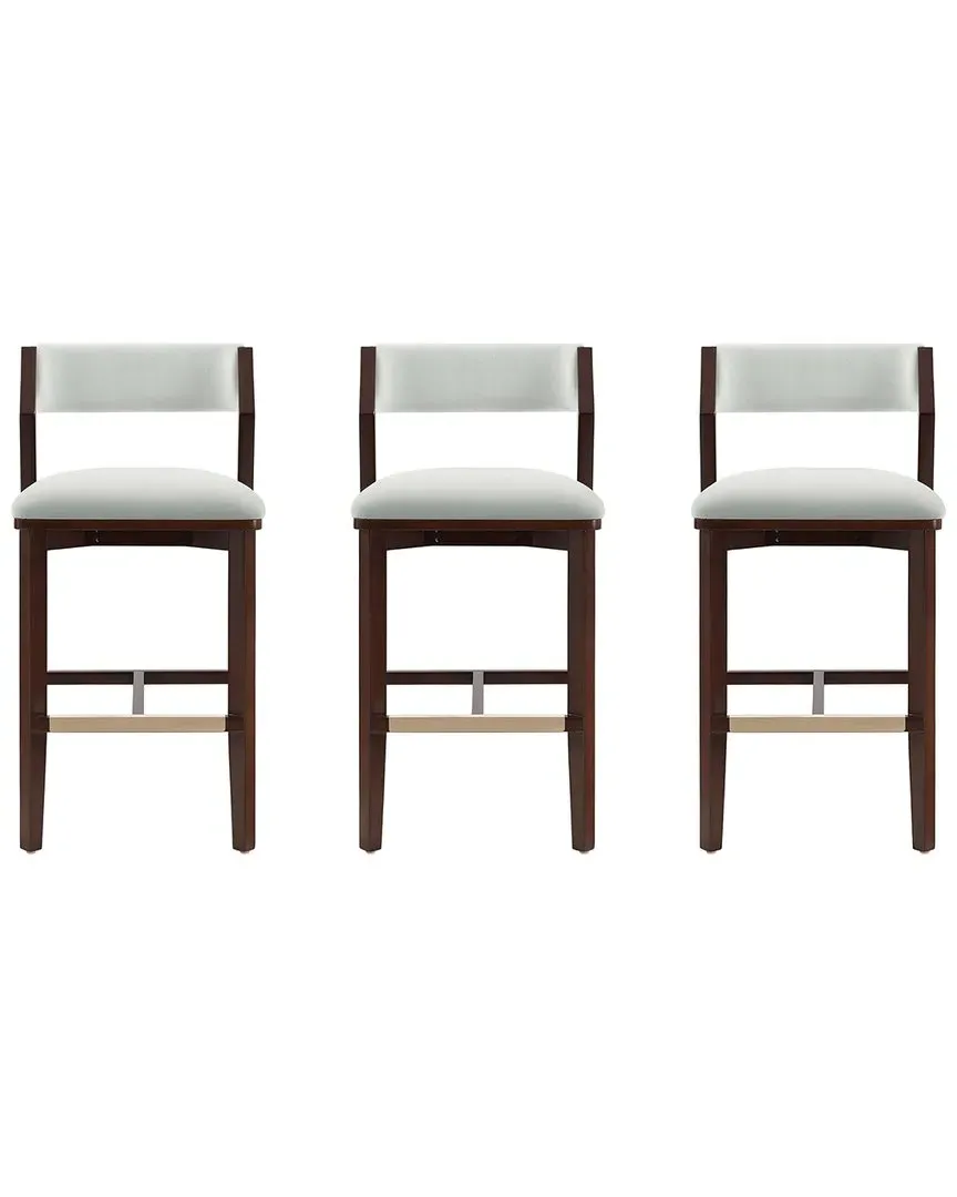 Patricia Velvet Barstools Set of 3 - White, Beech Wood