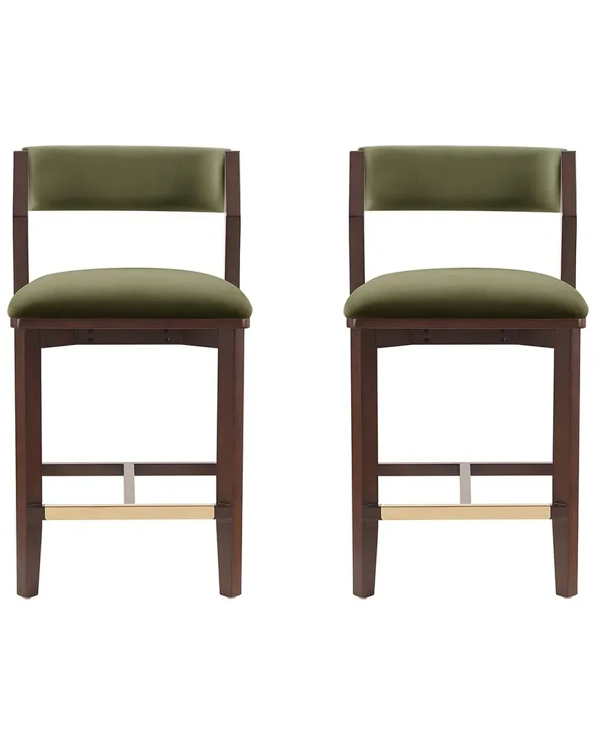 Patricia Velvet Counter Stools Set of 2 - Turtle Green, Beech Wood