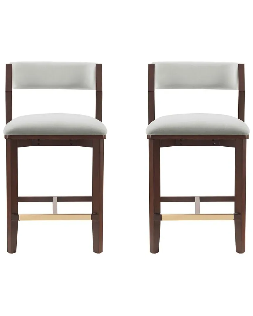 Patricia Velvet Counter Stools Set of 2 - White, Beech Wood
