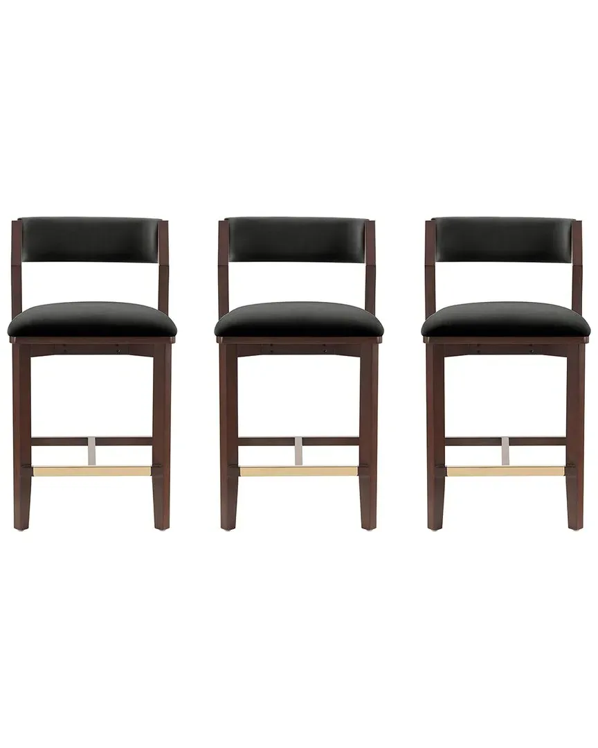 Patricia Velvet Counter Stools Set of 3 - Black, Beech Wood