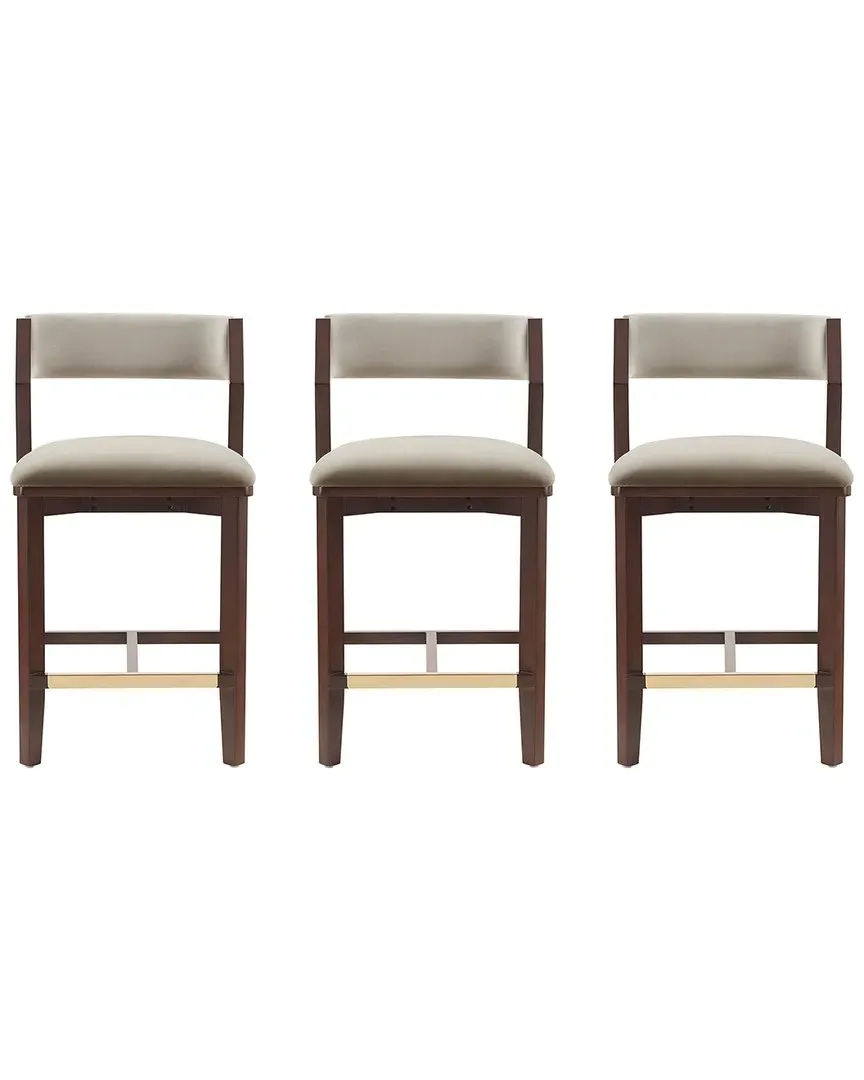 Patricia Velvet Counter Stools Set of 3 - Linen, Beech Wood