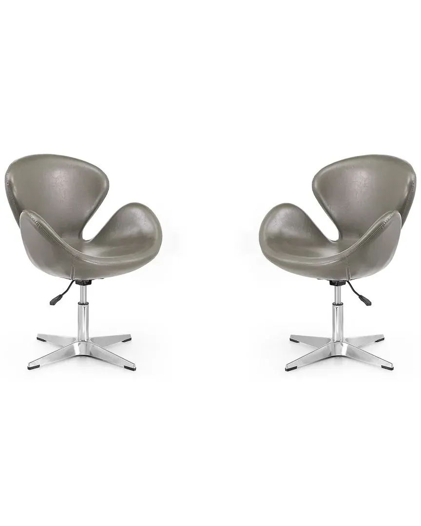 Raspberry Set of 2 Adjustable Swivel Chairs - Pebble, Metal