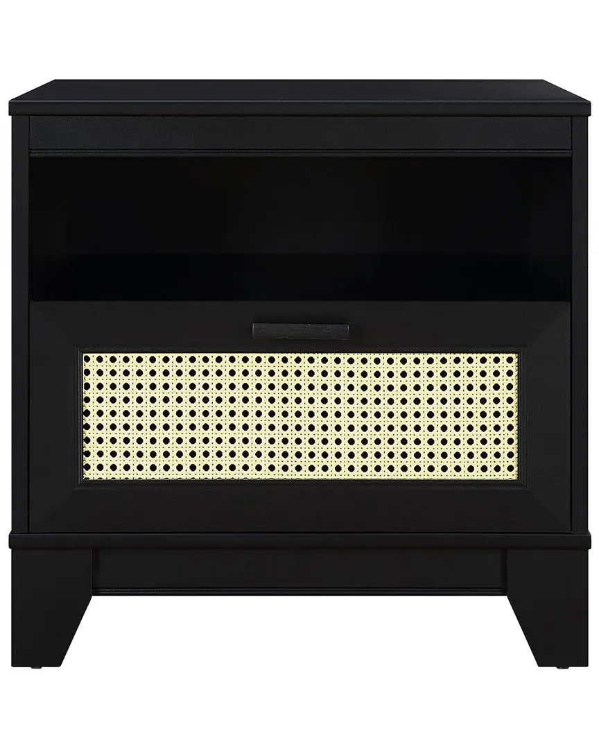 Sheridan Cane Nightstand with Drawer - Black, MDF image