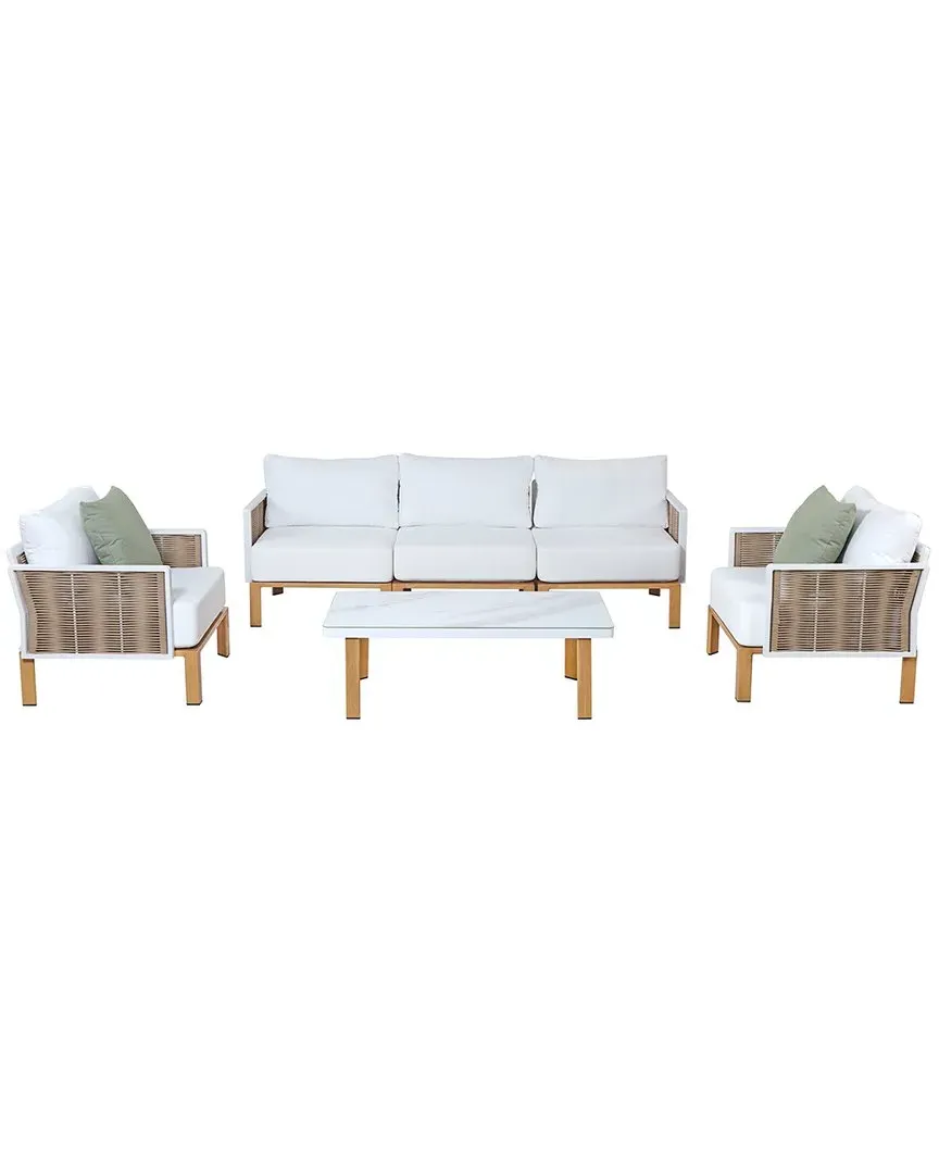Vine 4-Piece Patio Conversation Set with Marble Table - Cream