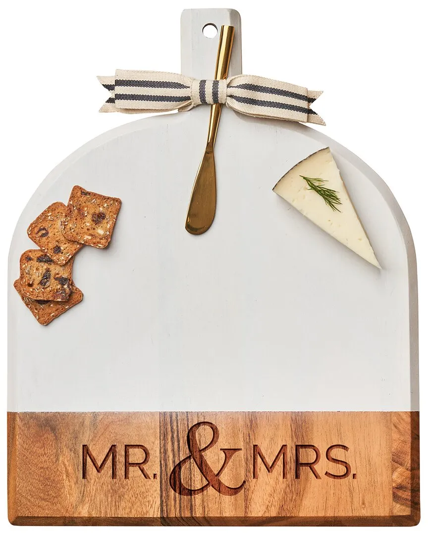 Acacia Mr. & Mrs. Bevel Board with Spreader - White, Acacia Wood image