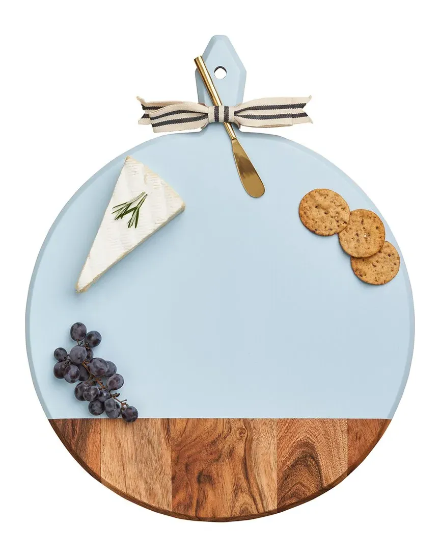 Round Acacia Heirloom Board with Spreader - Light Blue, Acacia Wood image