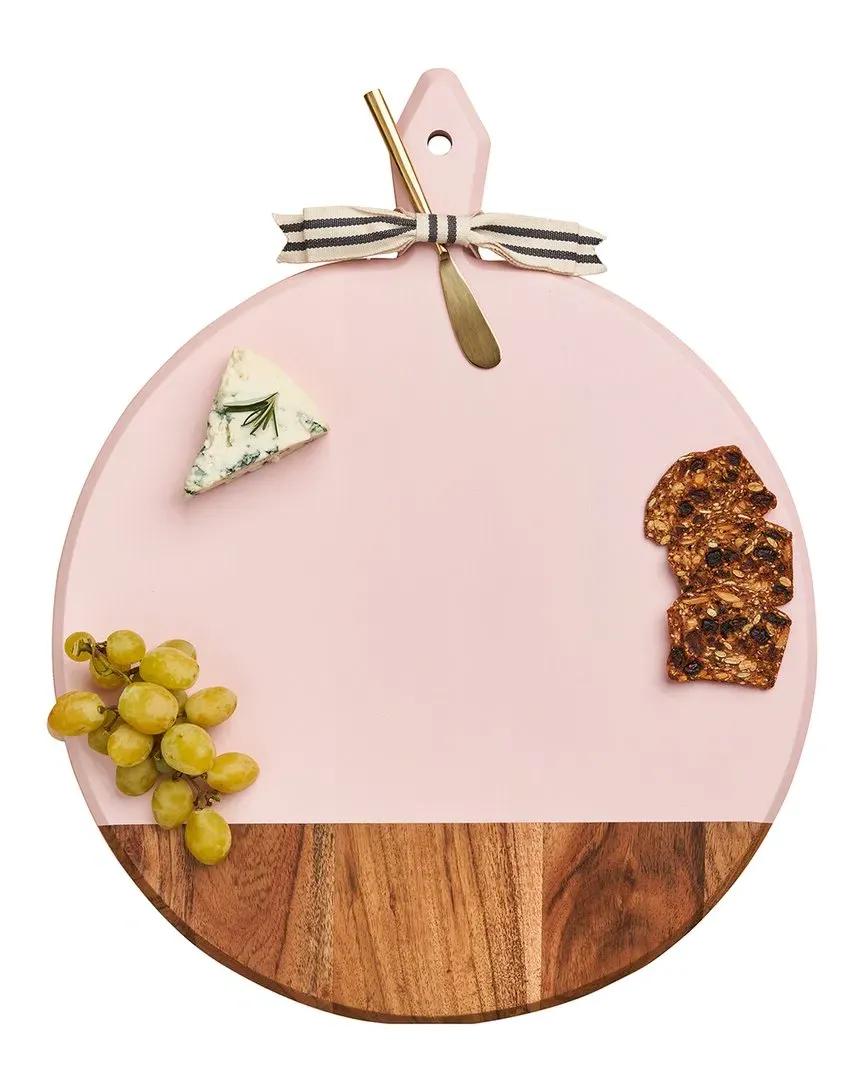Round Acacia Heirloom Board with Spreader - Pink, Acacia Wood