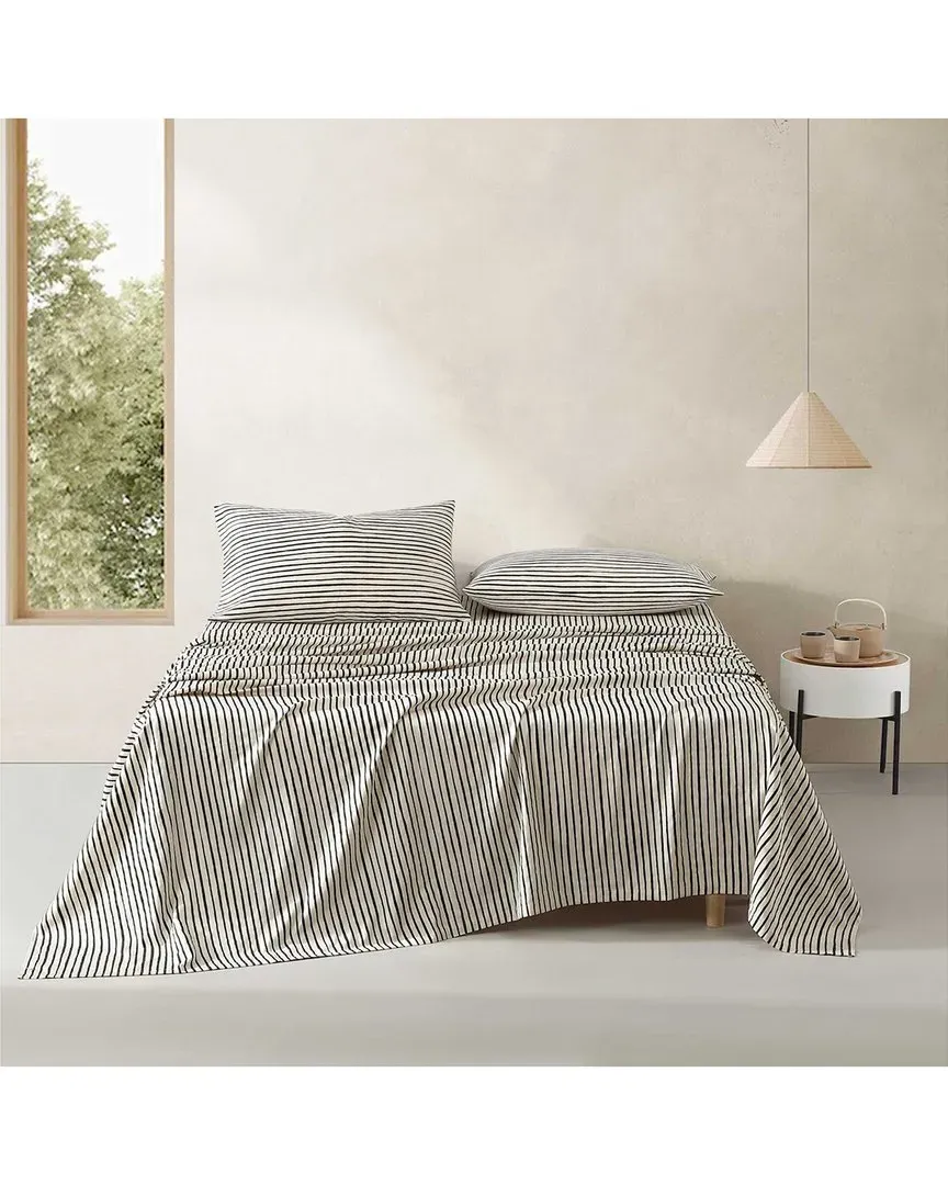 Piccolo Cotton Sheet Set - Off White, Charcoal Stripes image