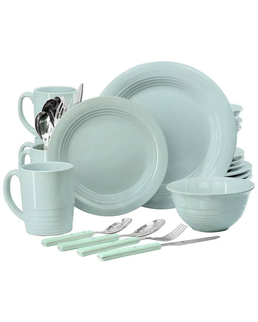 32-Piece Stoneware Dinnerware & Flatware Set - Blue image
