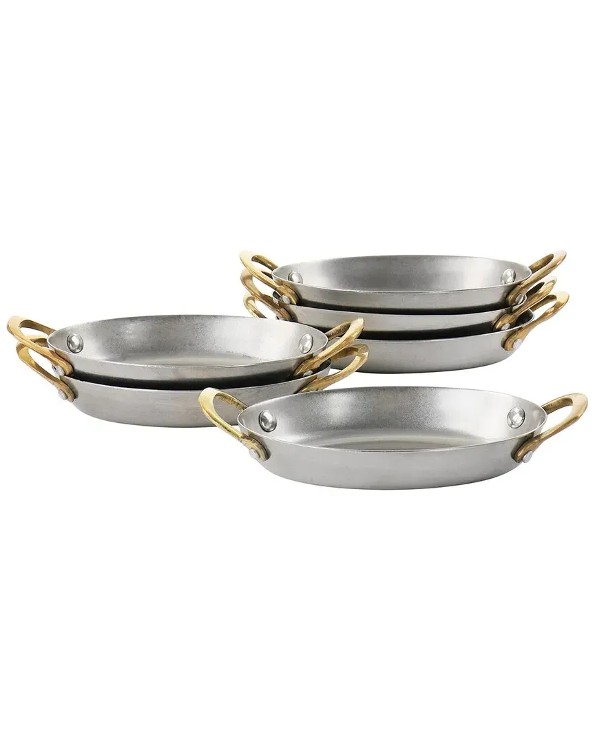 6pc Mini Oval Au Gratin Pan Set with Brass Handle - Silver, Steel
