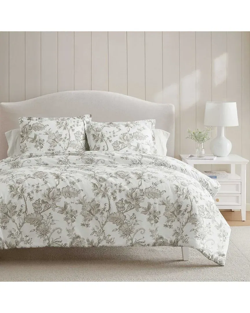 Avery Floral Cotton Sateen Comforter Set - Moonlight Grey