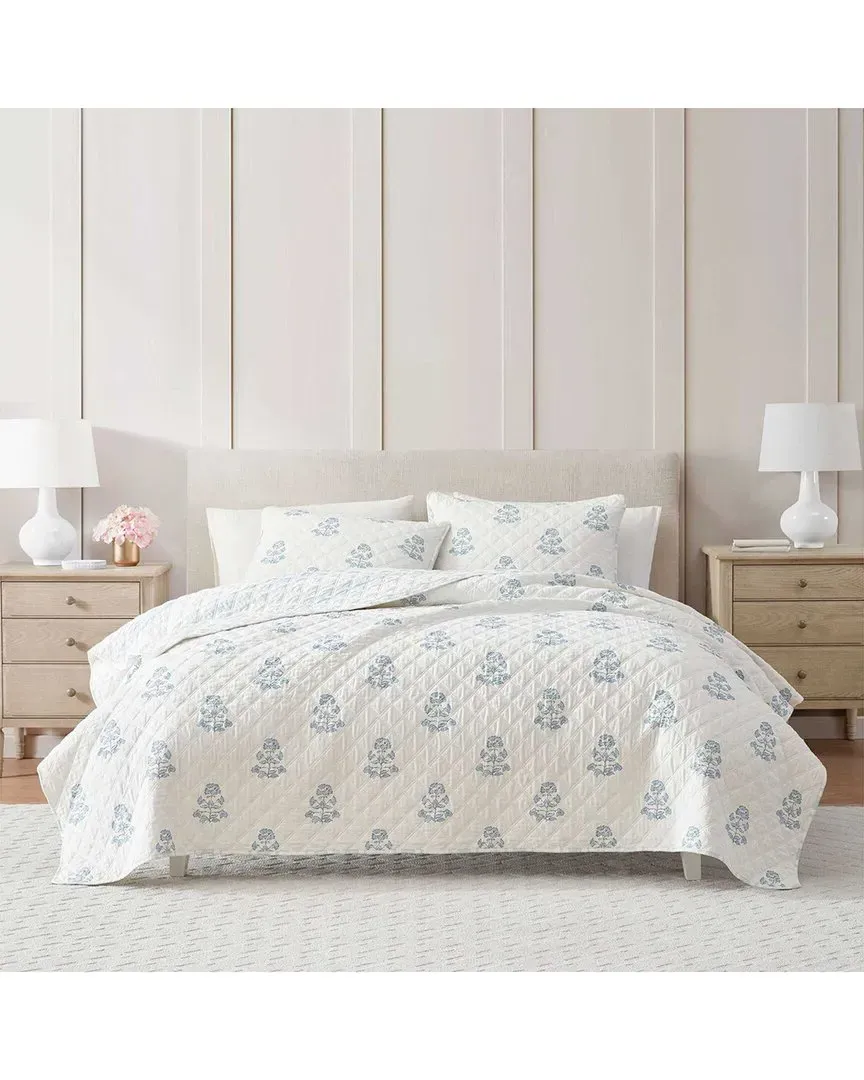 Flower Block Cotton Percale Quilt Set - Winter Blue