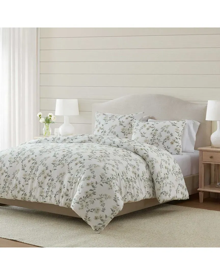 Hazel Floral Cotton Gauze Comforter Set - Green, Cotton