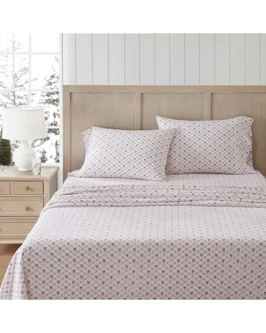 Holiday Bows Cotton Flannel Sheet Set - White image