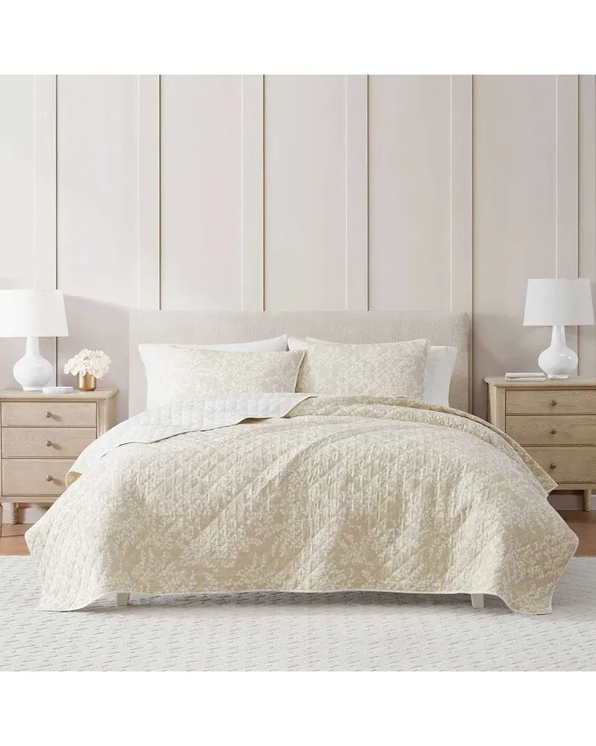 Layered Branches Cotton Percale Quilt Set - Oyster Shell image