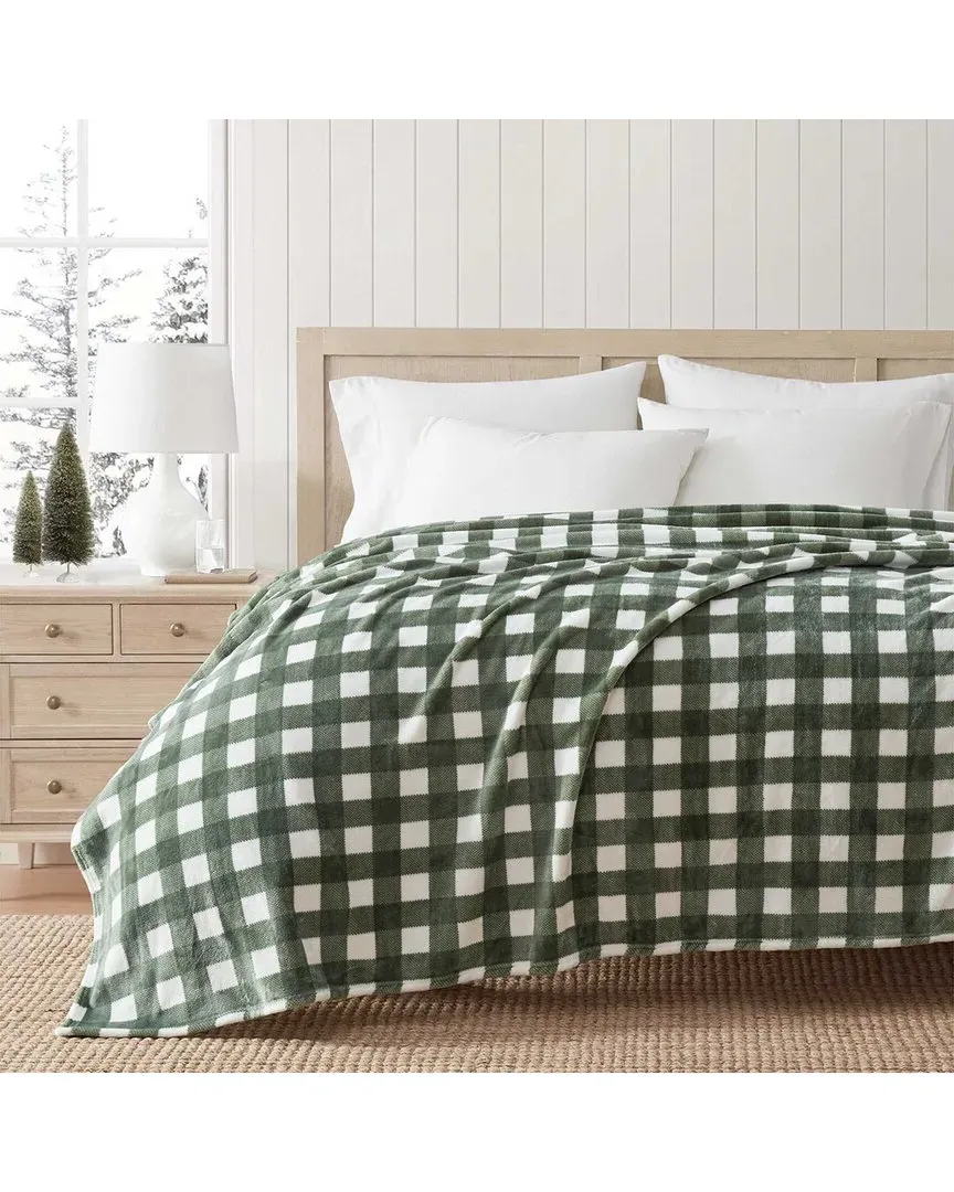Madison Gingham Plush Throw Blanket - Green image
