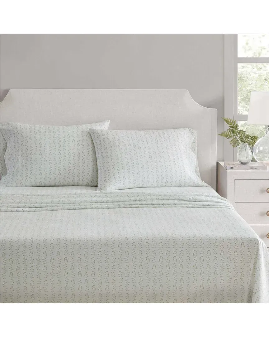 MS Core Ditsy Vine Cotton Percale Sheet Set - White