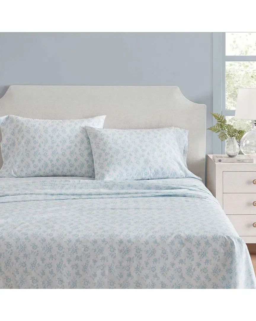 MS Core Floral Cotton Percale Sheet Set - White