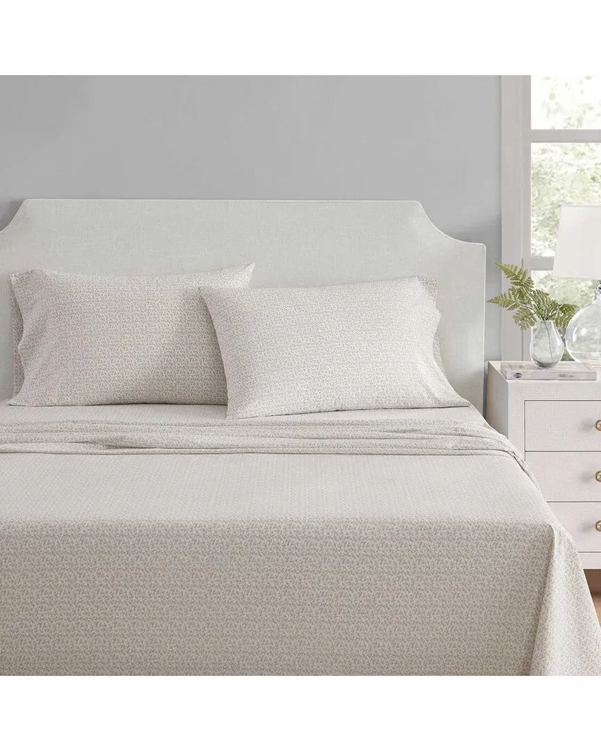 MS Core Leaves Cotton Percale Sheet Set - White