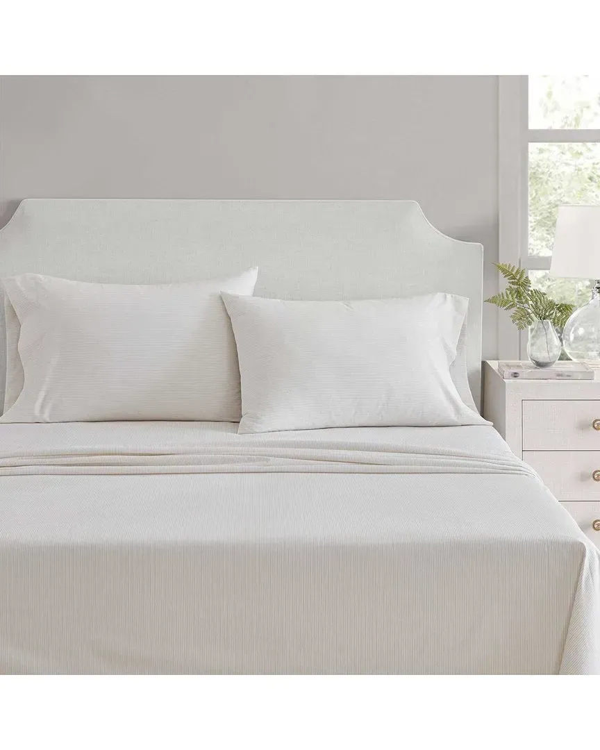 MS Core Stripe Cotton Percale Sheet Set - White