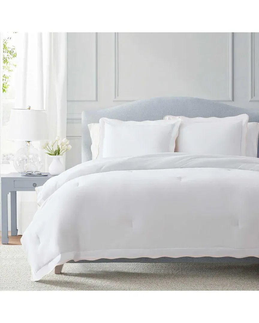 Simple Scallop Comforter Set - White, Cotton