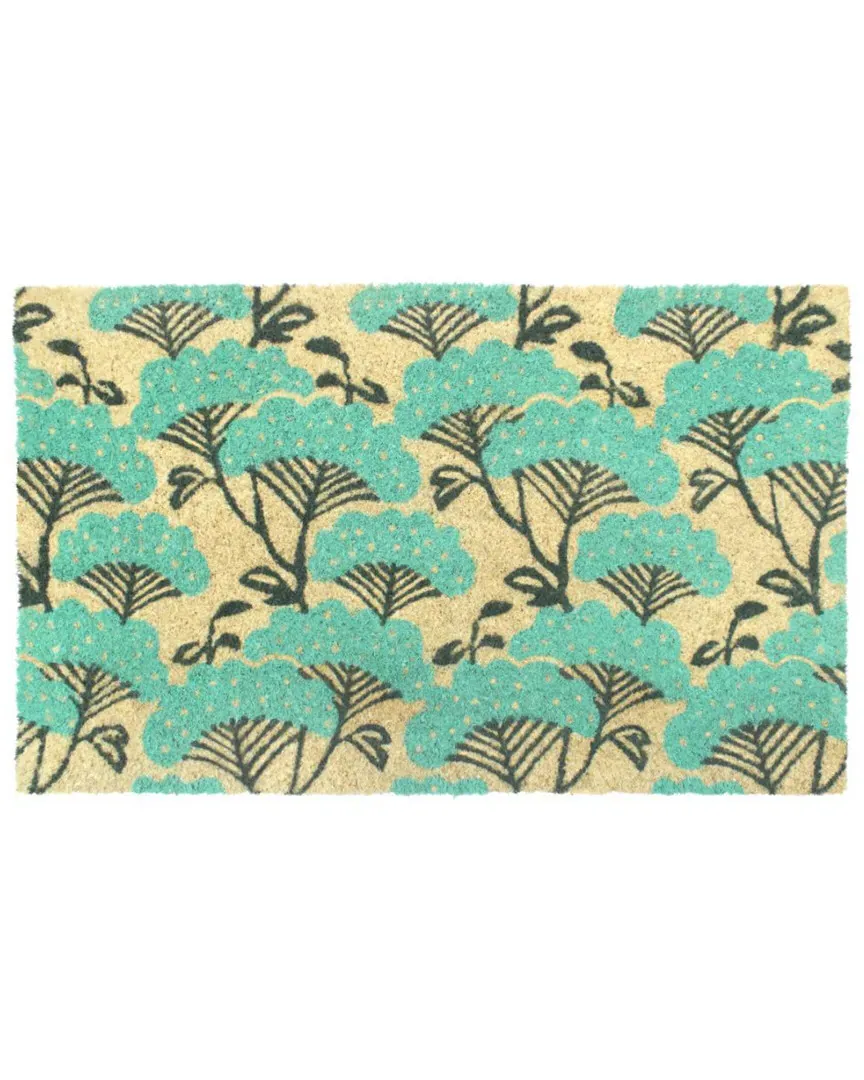 Blue Floral Coir Doormat - Ice Green image