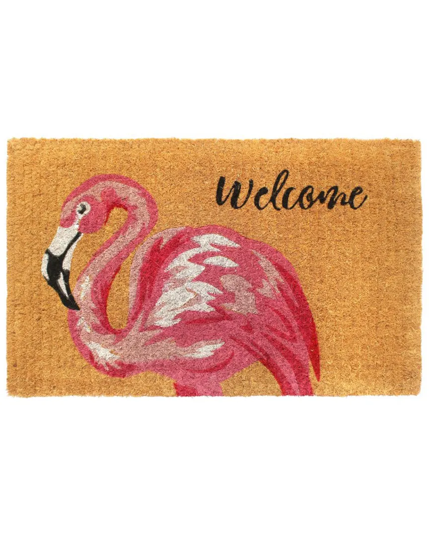 Pink Flamingo Welcome Hand-Loomed Doormat - Pink, Coir image