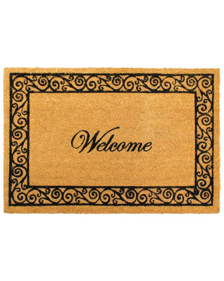 Scroll Border Welcome Coir Doormat - Natural Black image