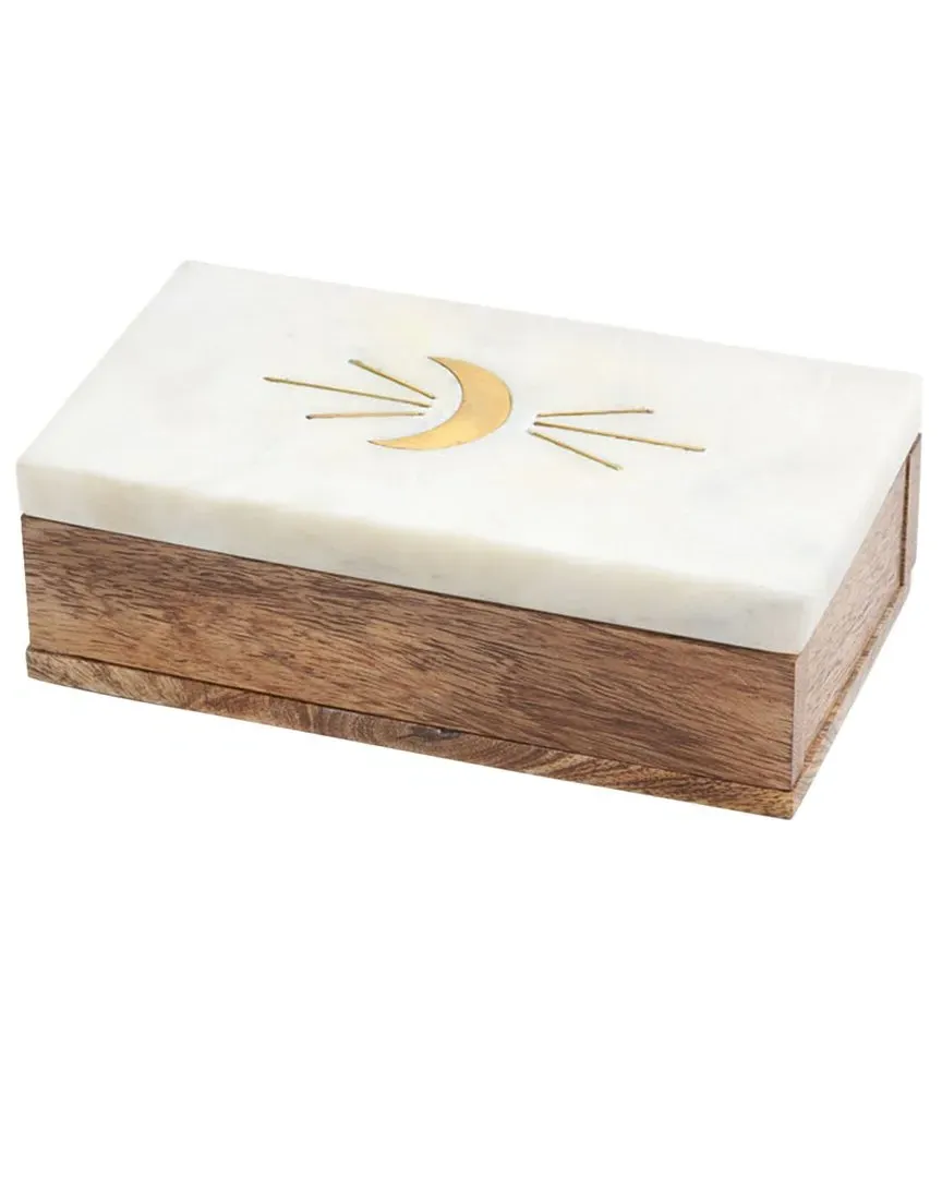 Indukala Crescent Moon Treasure Box - White, Marble image