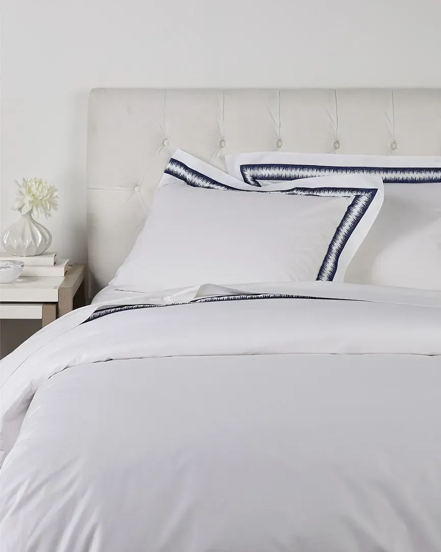 Jaws Embroidered Duvet Set - White, Navy