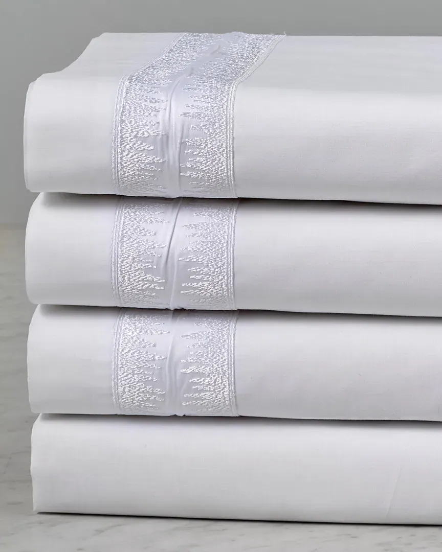 Maurizio Italy Jaws Embroidered Sheet Set - White, Cotton image