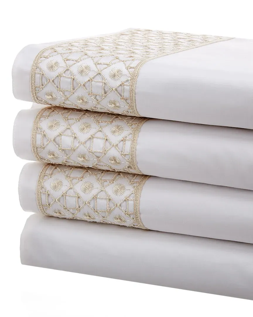 Sicily Queen Sheet Set - White/Beige, Cotton image