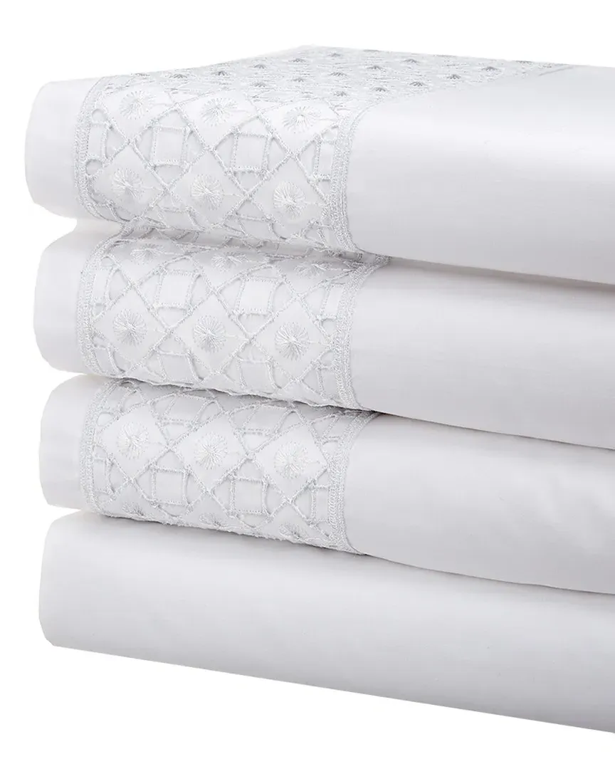 Sicily Queen Sheet Set with Diamond Lattice - White, Cotton