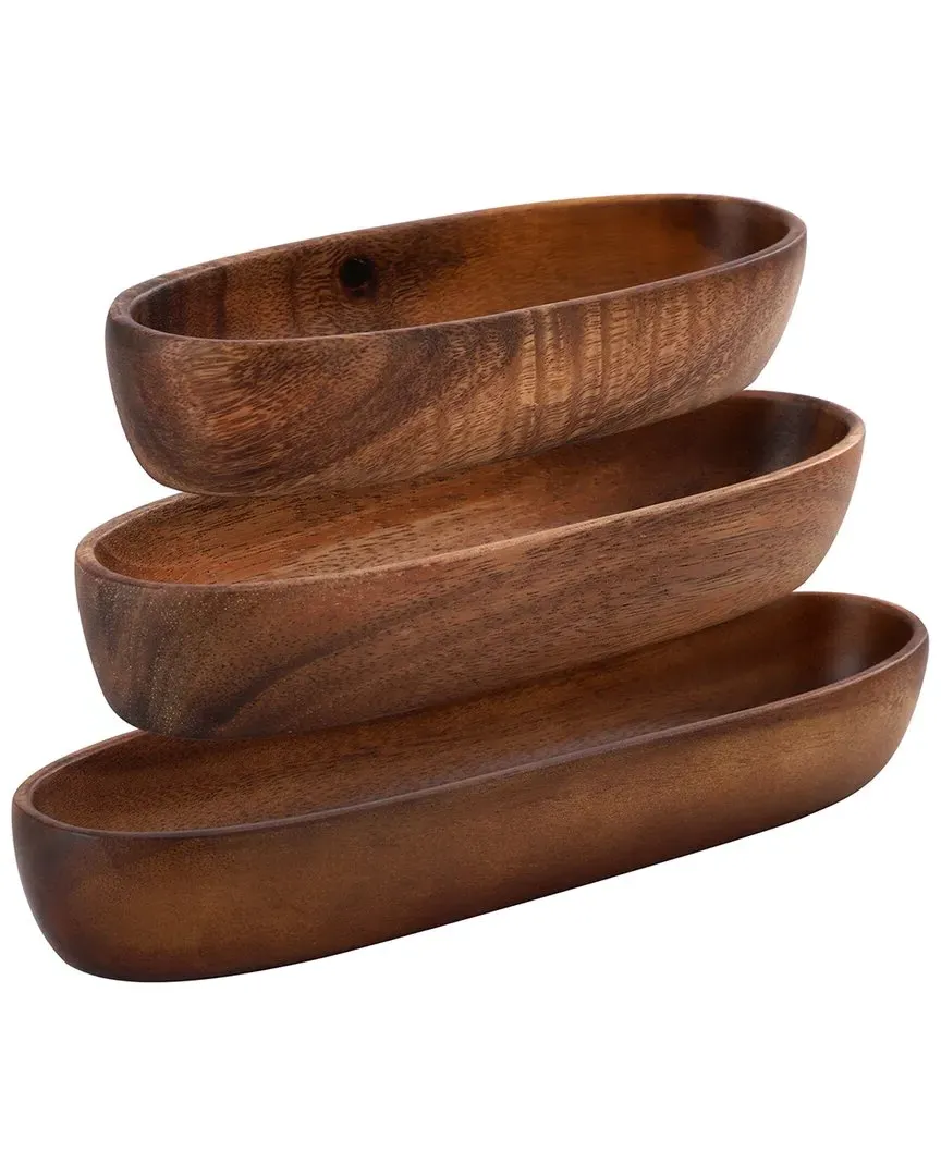 3-Piece Oval Serving Bowl Set - Dark Brown, Acacia Wood image