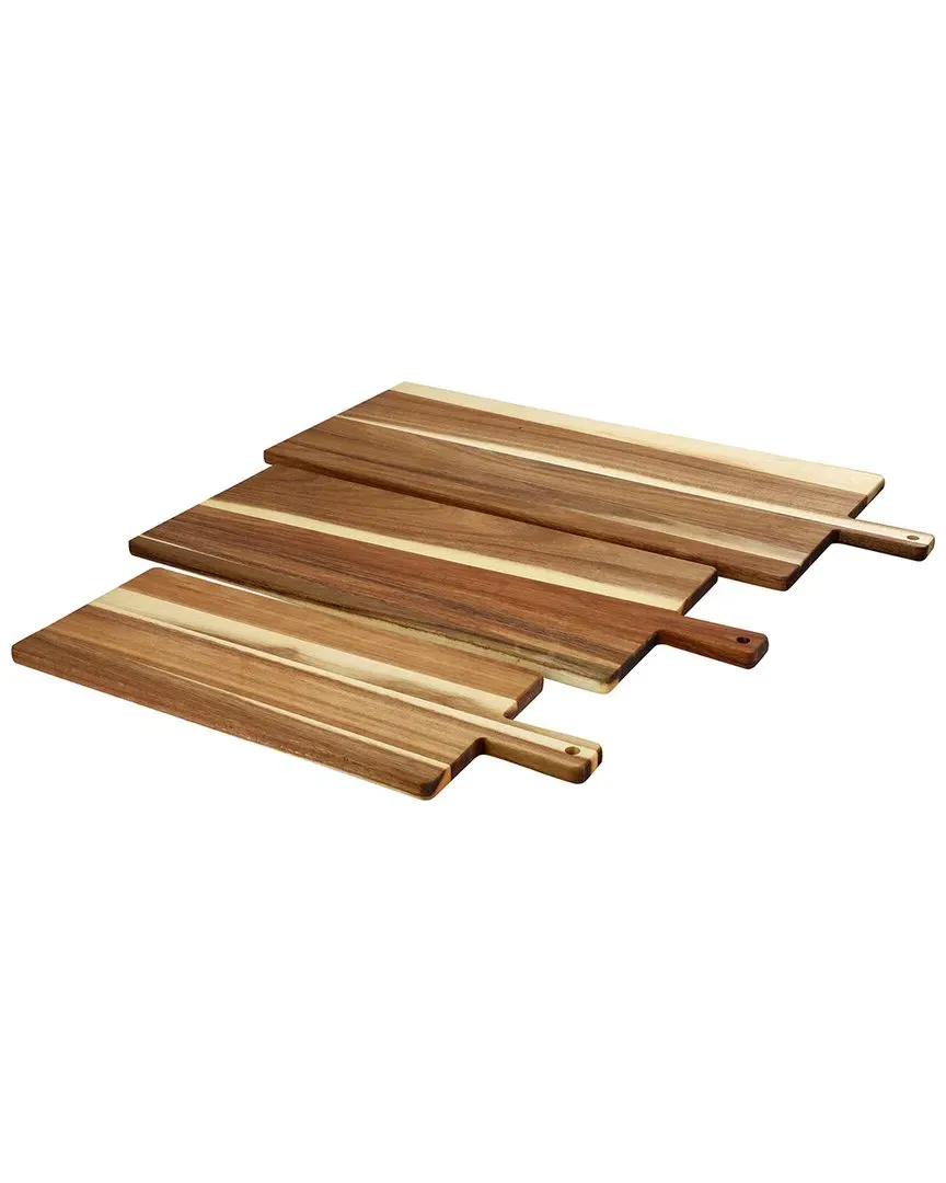3pc Acacia Wood Charcuterie Cheese Board Set with Handles - Dark Brown