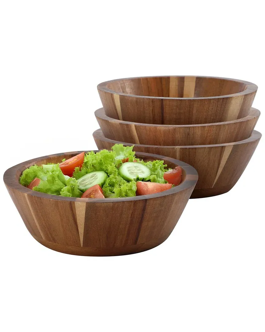 4-Piece Salad Bowl Set - Dark Brown, Acacia Wood