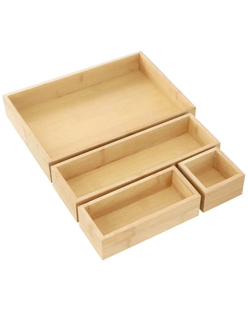 4pc Bamboo Storage & Organization Trays - Light Brown image