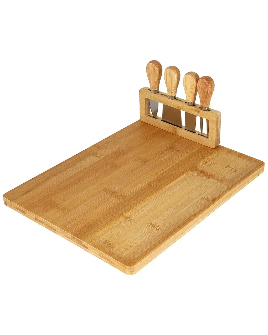 Bamboo Charcuterie Board with 4pc Knife Set - Light Brown image