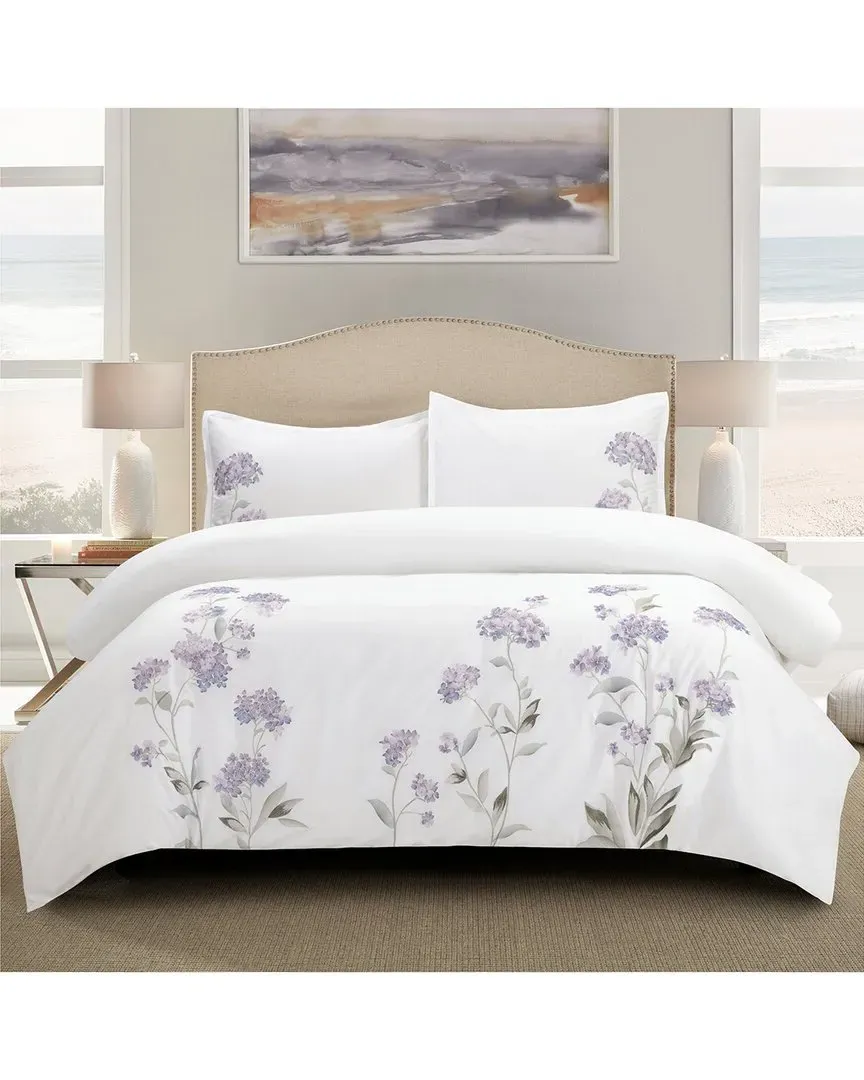 210 Thread Count Cotton Hydrangea Embroidery Duvet Set - Violet image