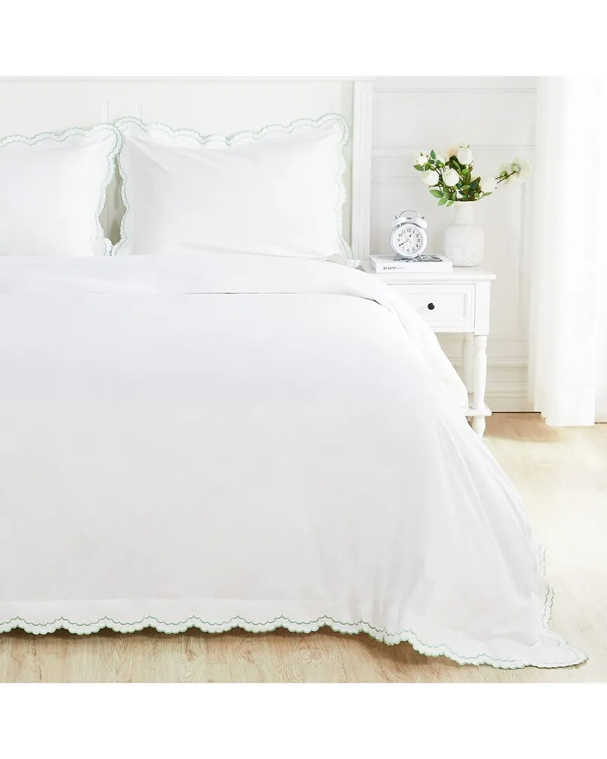 300 Thread Count Scallop Embroidery Duvet Set - Mint, Cotton