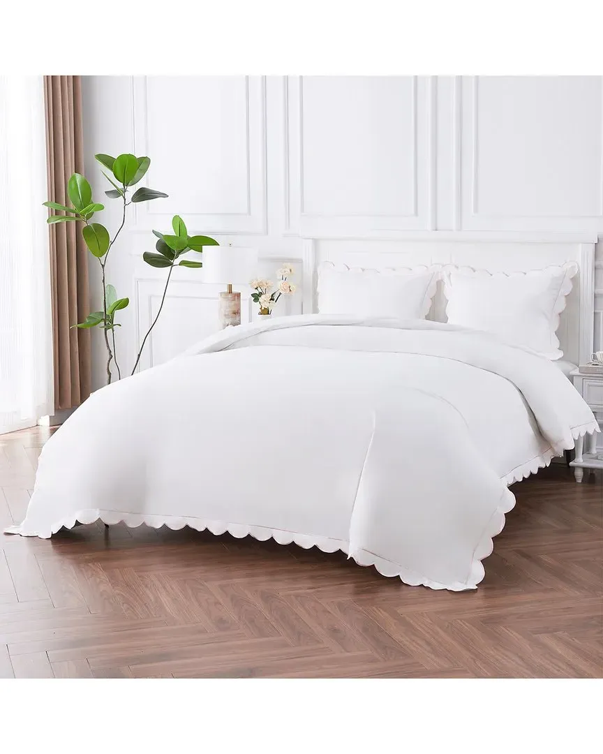 300 Thread Count Scallop Embroidery Duvet Set - Pink, Cotton