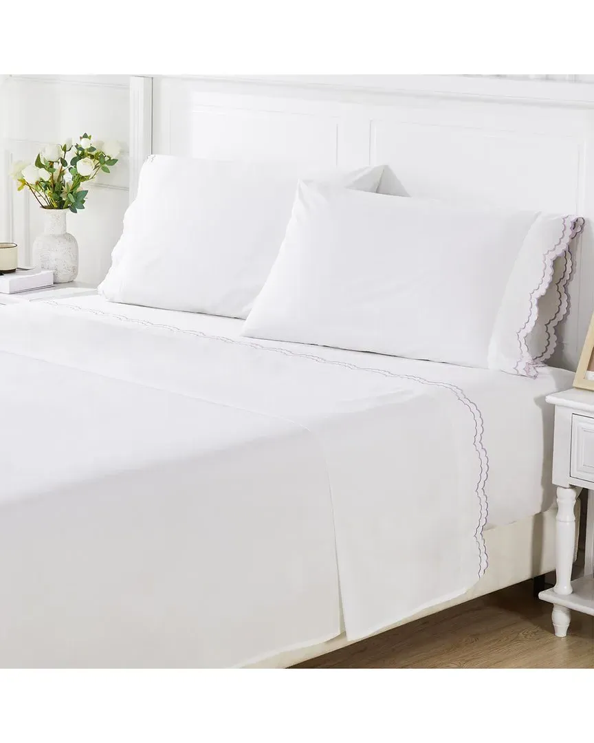 300 Thread Count Scallop Embroidery Pillowcase Pair - Lilac, Cotton