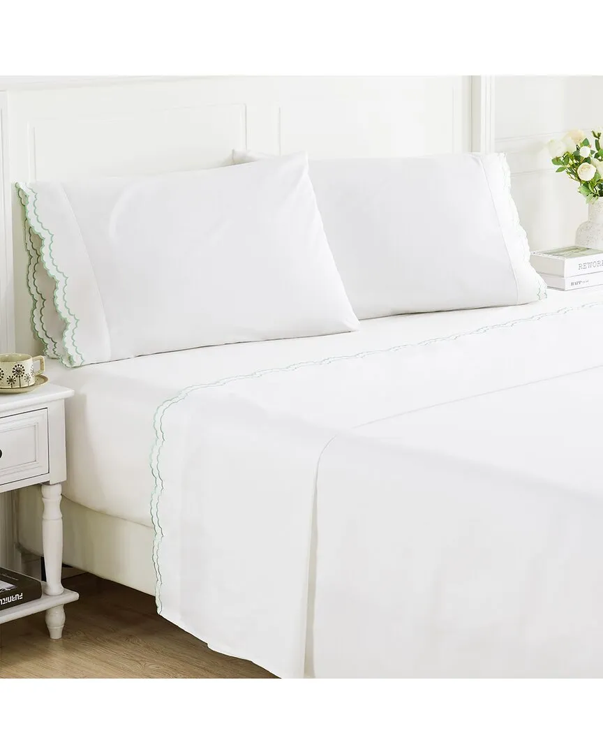 300 Thread Count Scallop Embroidery Sheet Set - Mint, Cotton