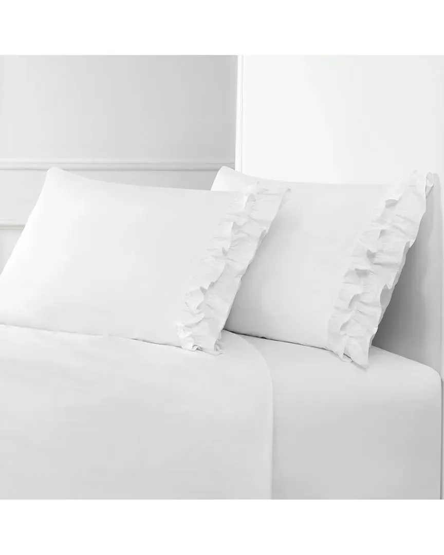 300TC Percale Cotton Double Ruffle Pillowcase Set - White image