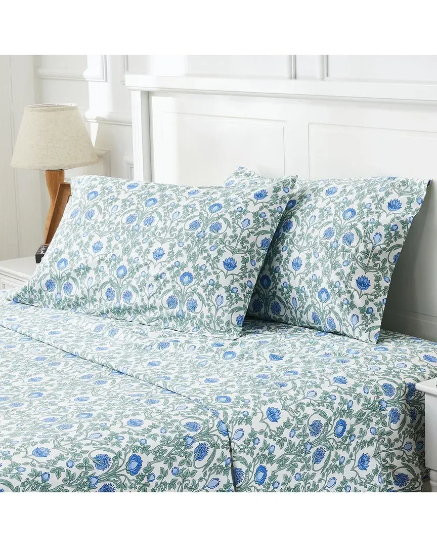 400 Thread Count Arts & Crafts Floral Pillowcase Set - Blue, Cotton image