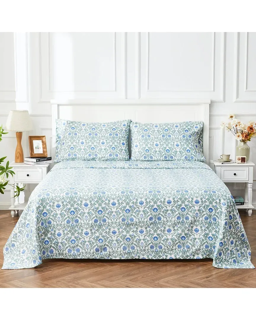 400 Thread Count Arts & Crafts Floral Sheet Set - Blue, Cotton