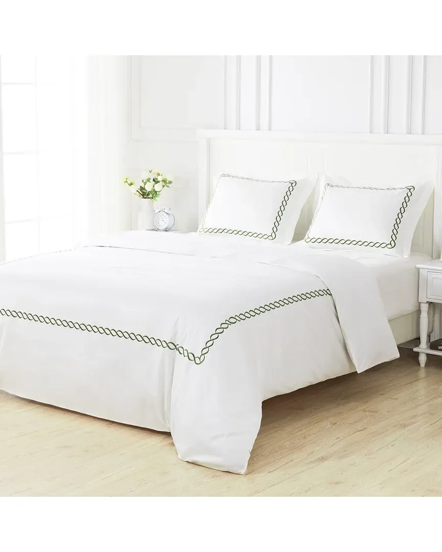 600 Thread Count Rope Embroidery Duvet Set - Green