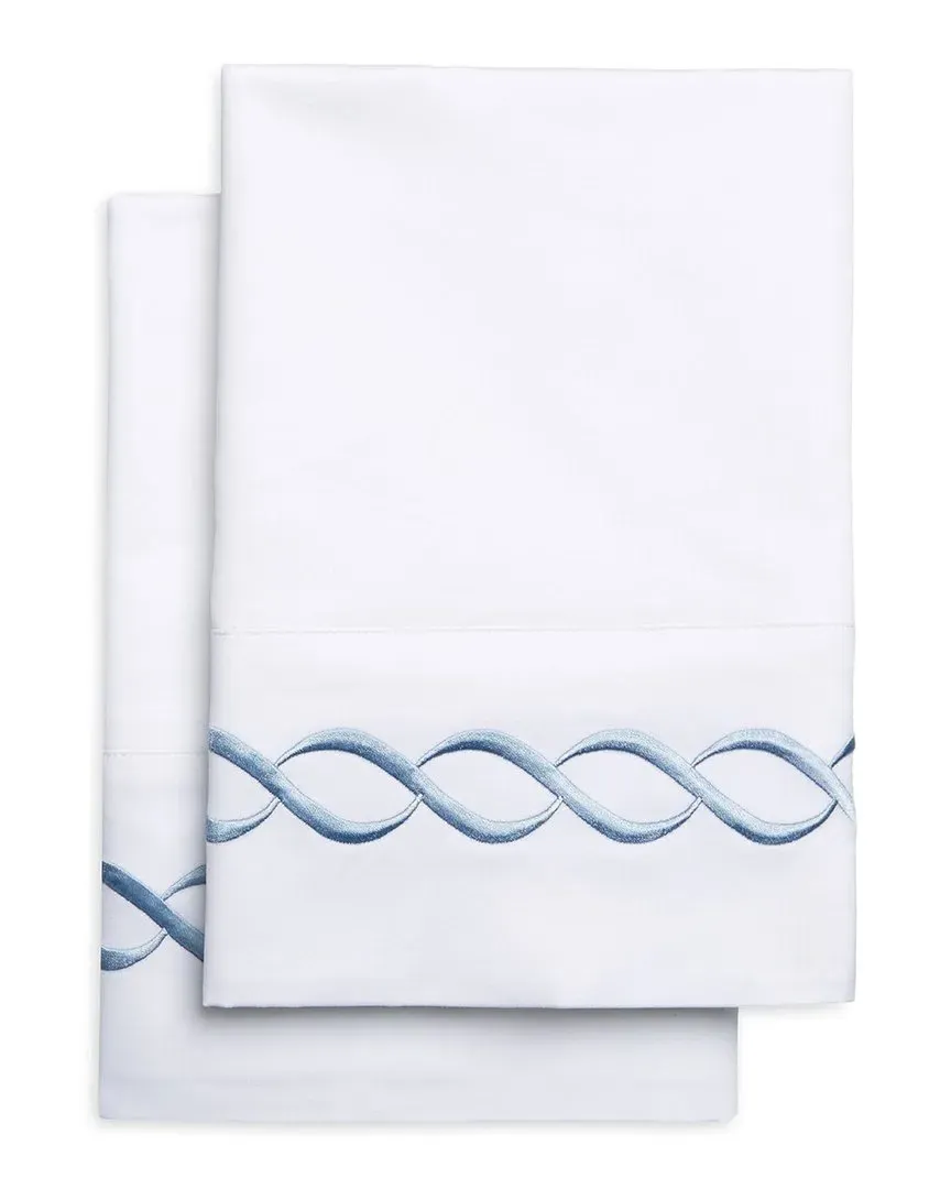 600TC Sateen Cotton Rope Embroidered Pillowcases - Blue image