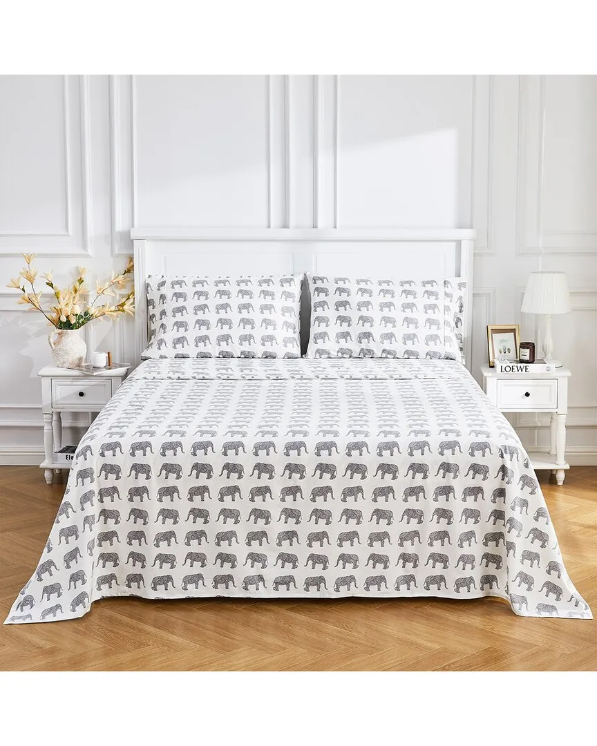 Cotton Soft Flannel Elephant Sheet Set - Grey image