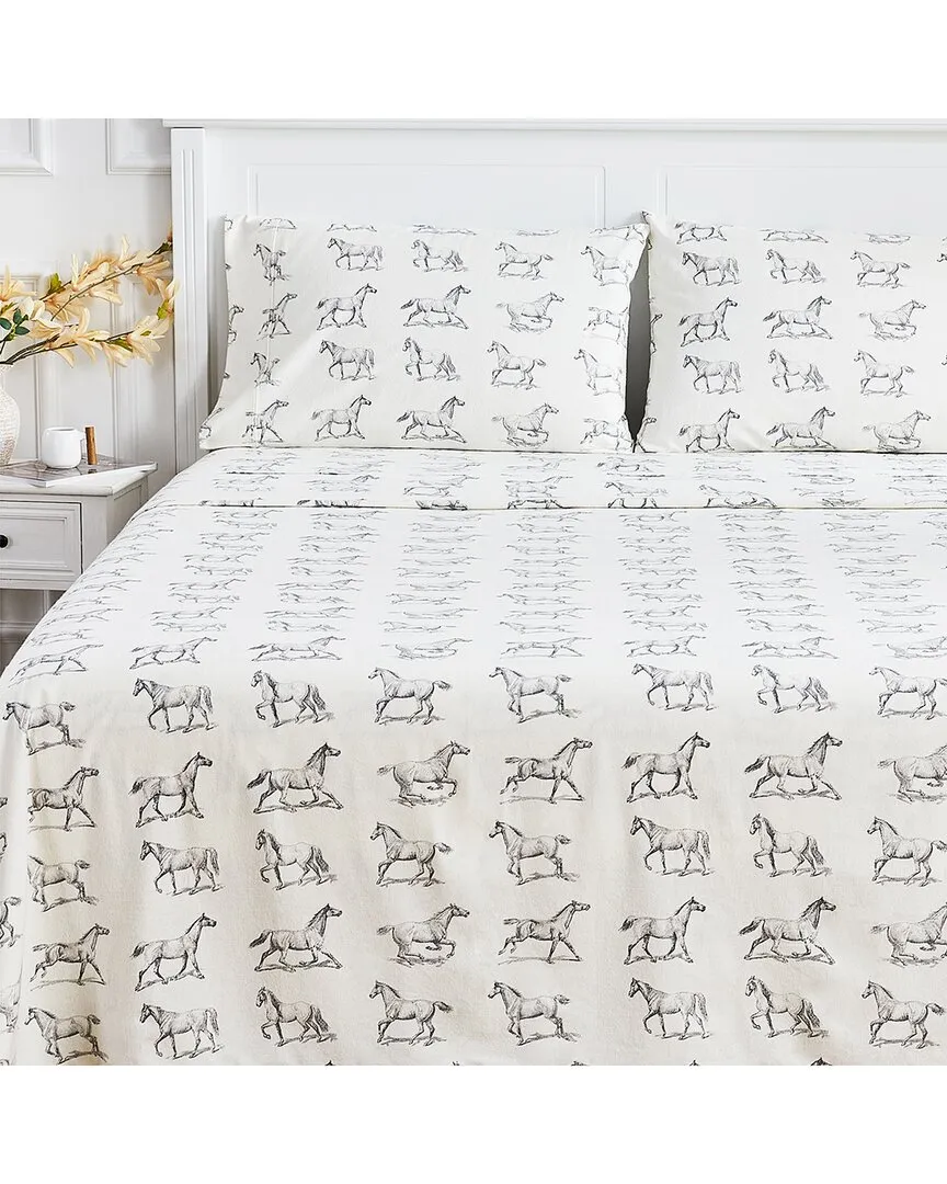 Cotton Soft Flannel Horse Sheet Set - Grey